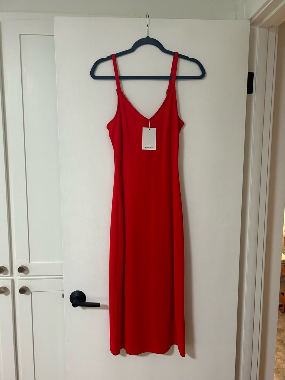 & Other Stories Vibrant Red Slip Midi Dress with Adjustable Straps